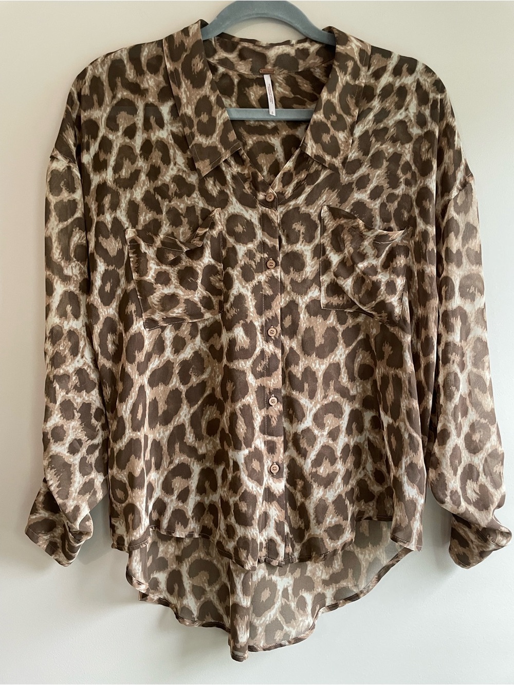 Free People Easy Rider Sheer Leopard Print Blouse - Brown